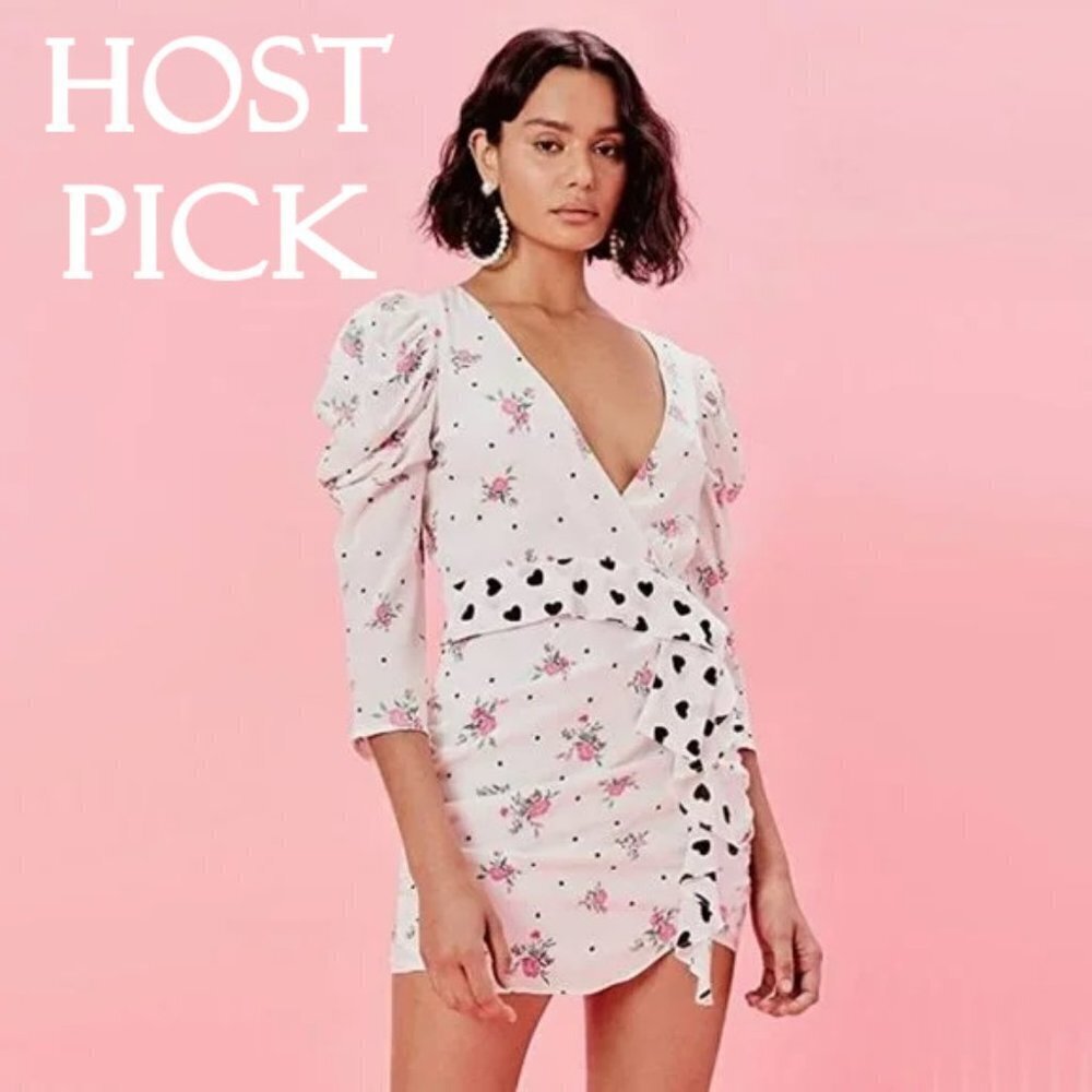 NWT For Love & Lemons floral, heart mini dress, M